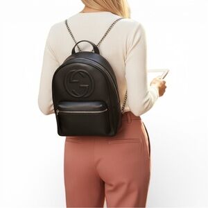 Gucci Black Leather Soho Chain Backpack – Vintage